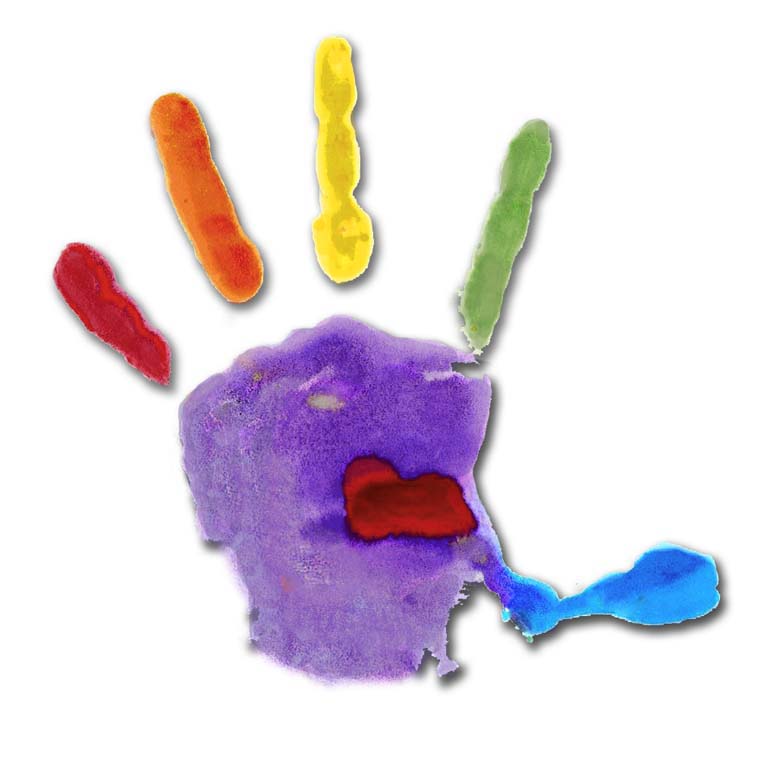 2-year-old Jordan A. Cook&#039;s first painting of her own hand, now used as the logo for Reaching My World.