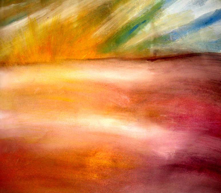 A sunset painted by 9-year-old Jordan A Cook with her left-hand after breaking her right arm.