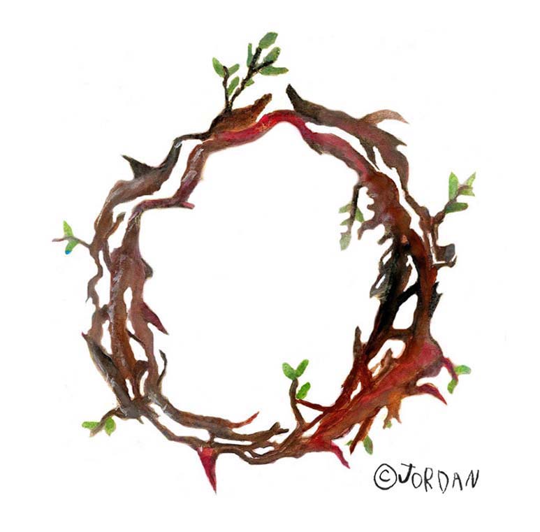 Watercolor painting by 4-year-old Jordan A. Cook of a crown of thorns sprouting with new life.