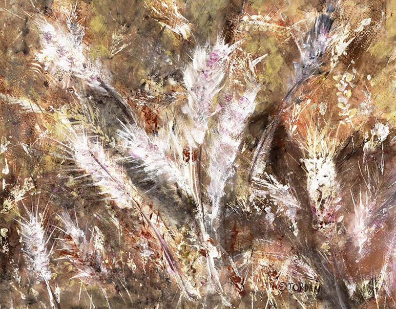 Wheat painted by 7-year-old Jordan A Cook, using a stalk of wheat as her paintbrush.